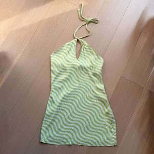 Zara Green and White Mini Halter Dress